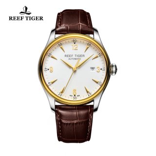 Reef Tiger Heritage Dress Watch Automatic White Dial Calfskin Leather Strap RGA823-TWB