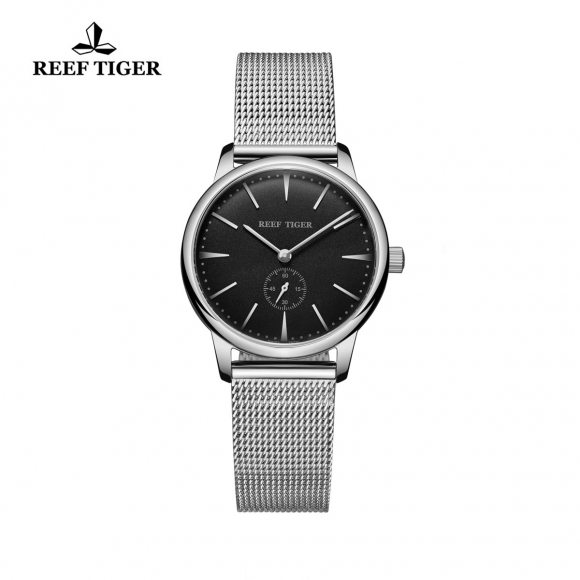 Reef Tiger Vintage Couple Watch Black Dial Full Stainless Steel Womens Watches RGA820-YBY