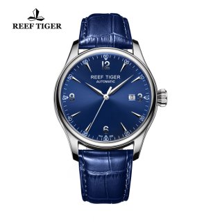 Reef Tiger Heritage Dress Watch Automatic Blue Dial Calfskin Leather Steel Case RGA823-YLL