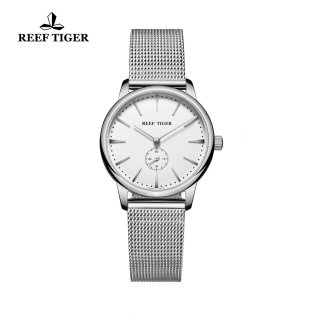 Reef Tiger Vintage Couple Watch White Dial Full Stainless Steel Womens Watches RGA820-YWY