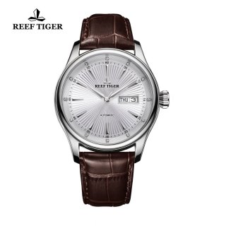 Reef Tiger Heritage II Dress Watch Automatic White Dial Calfskin Leather Steel Case RGA8232-YWB
