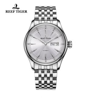 Reef Tiger Heritage II Dress Watch Automatic White Dial Steel Case RGA8232-YWY