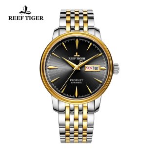 Reef Tiger Prophet Business Watch Automatic Yellow Gold/Steel Black Dial RGA8236-GBT