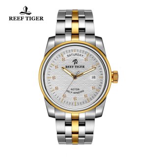 Reef Tiger Dress Watch with Day-Date Two Tone White Dial RGA829-TWT