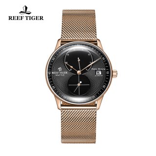Reef Tiger Seattle Navy Fashion Rose Gold Black Dial Rose Gold Bracelet Automatic Watch RGA82B0-PBP