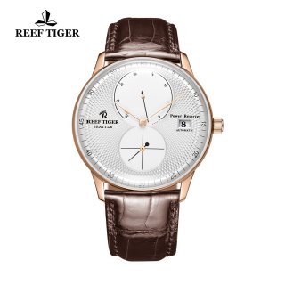 Reef Tiger Seattle Navy Fashion Rose Gold Leather Strap Black Dial Automatic Watch RGA82B0-PWS