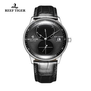 Reef Tiger Seattle Navy Fashion Steel Leather Strap Black Dial Automatic Watch RGA82B0-YBB