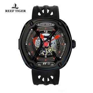 Reef Tiger Gaia's Light Sport Watches Automatic Watch PVD Case Rubber Strap Watch RGA90S7-BSBR