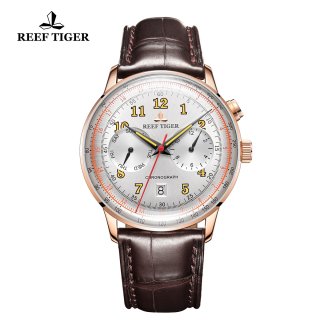 Reef Tiger Limited Edition Luxury Ventage Rose Gold White Dial Leather Automatic Watch RGA9122-PWS