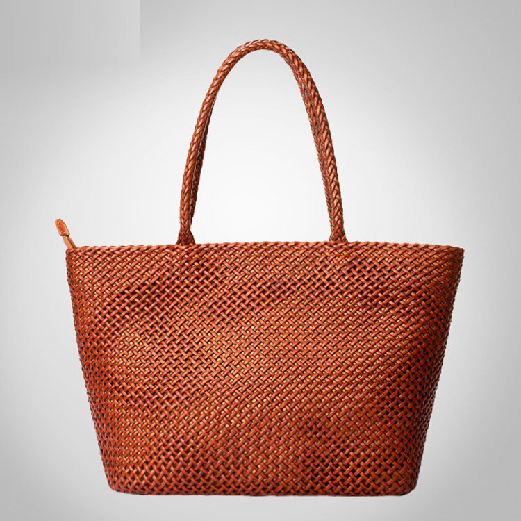 New Women Top Handle Bags Calfskin Leather Woven Bags