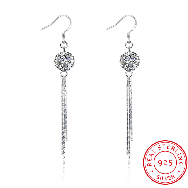 Rose Long Tassel Drop Earrings Hot Brand Fashion 925 Silver Earrings for Women