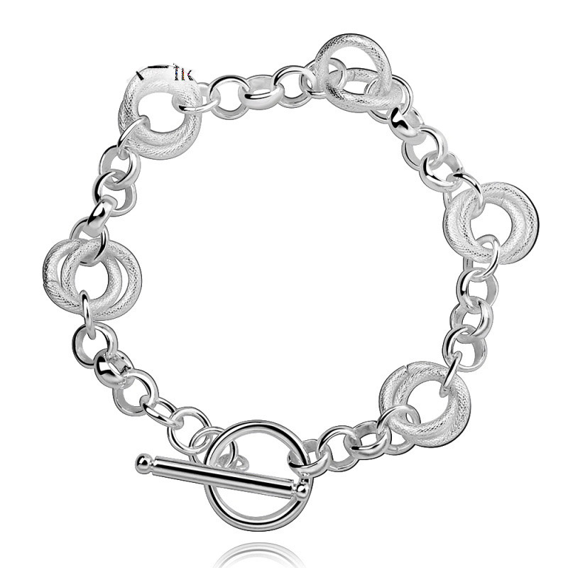 Silver Plated Circles Linked Bangles Bracelet Fashion Jewelry