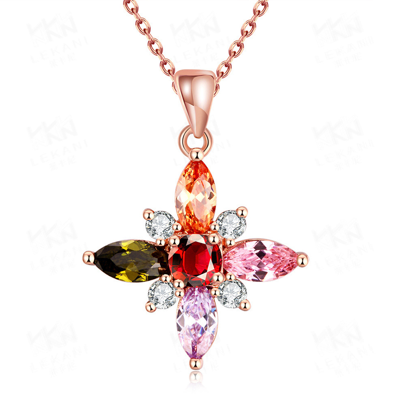 Gold Plated Necklace With Cubic Zircon Fashion Gorgeous Flowers Necklace KZCN083