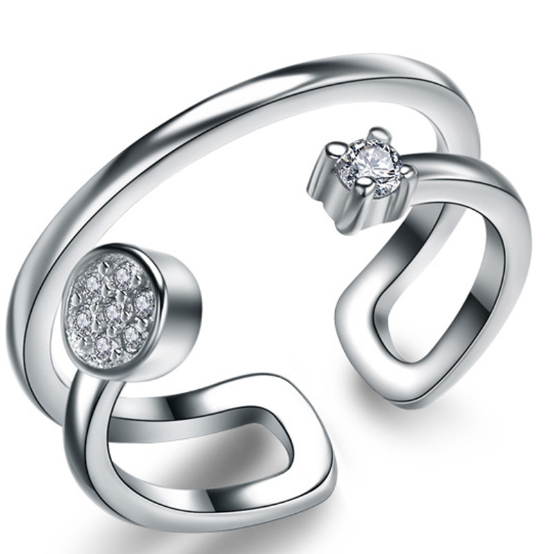 Diamond Round 925 Sterling Silver Adjustable Joint Ring for Women