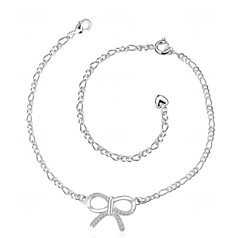 Cool Big Bow Cubic Zirconia Silver Plated Anklet Bracelet Jewelry
