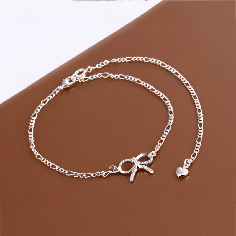 Cool Big Bow Cubic Zirconia Silver Plated Anklet Bracelet Jewelry