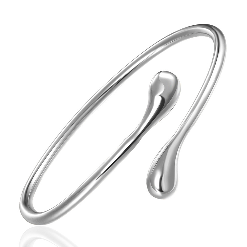Silver Plated Simple Water Drop Open Bangles Bracelets For Women Fashion Party Jewelry