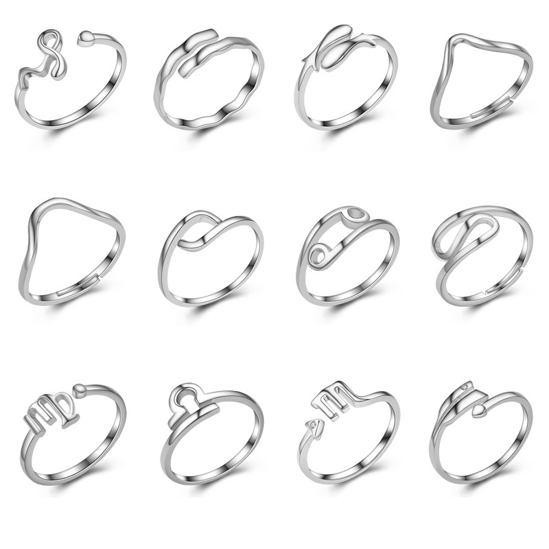Twelve Constellations Adjustable Rings 925 Sterling Silver Rings for Women E081