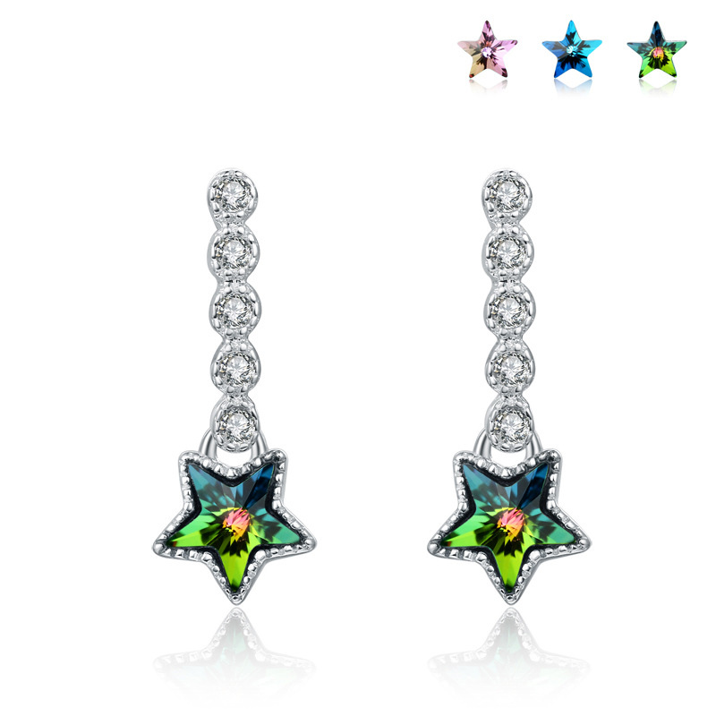 Stars Crystal Earrings 925 Sterling Silver Fashion Earrings for Women B449