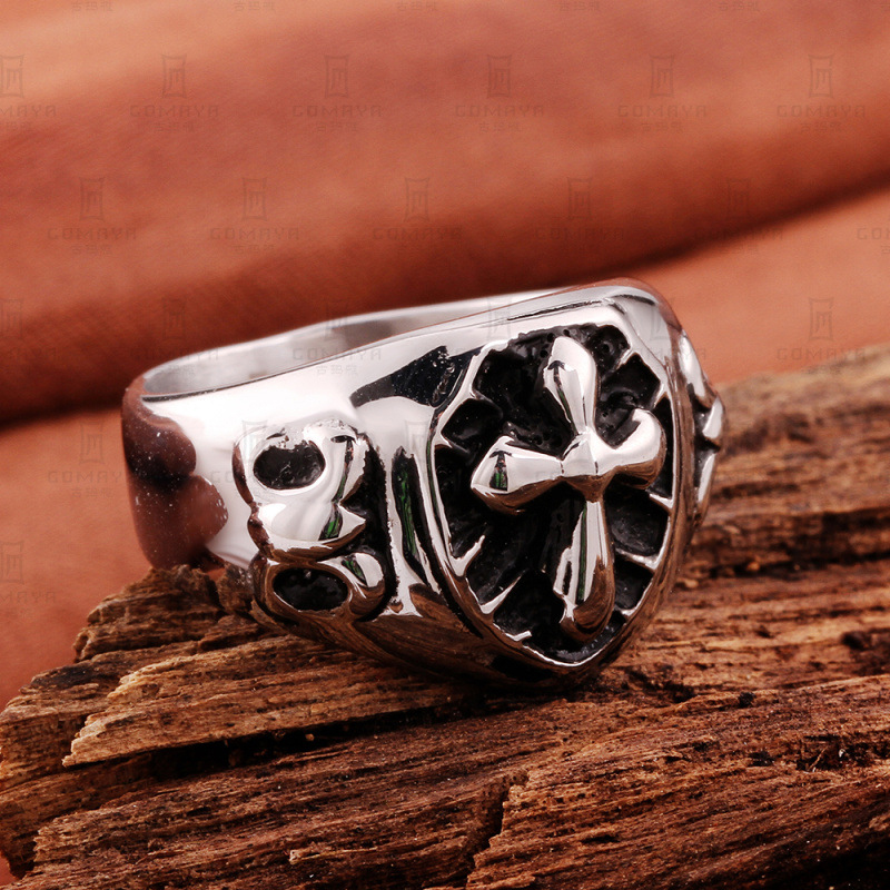 Top Quality Jewelry 316L Stainless Steel Titanium Gothic Punk Ring Vintage Cross Ring for Men R020
