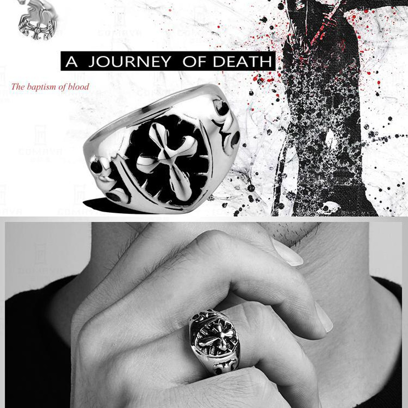 Top Quality Jewelry 316L Stainless Steel Titanium Gothic Punk Ring Vintage Cross Ring for Men R020