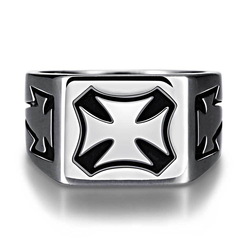 Hot Sale Carven Square Design Punk Vintage Cross Rings For Men 316L Titanium Steel Rings Jewelry for Men