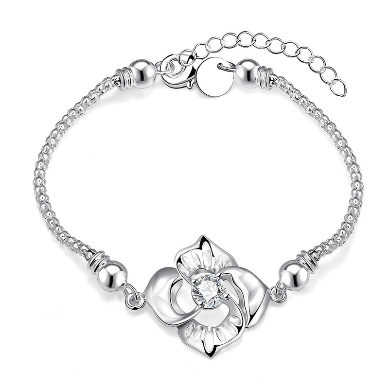 Elegant 925 Sterling Silver Flower Bracelet for Women LKNSPCH381