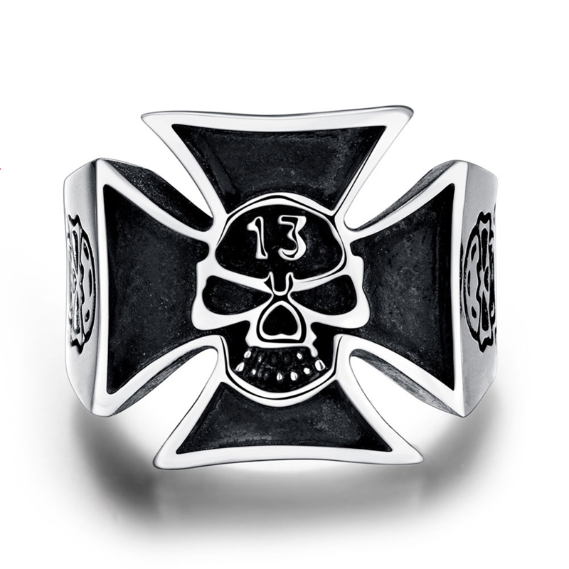 Stainless Steel Skull Head Jewelry Fashion Cross Ring for Men