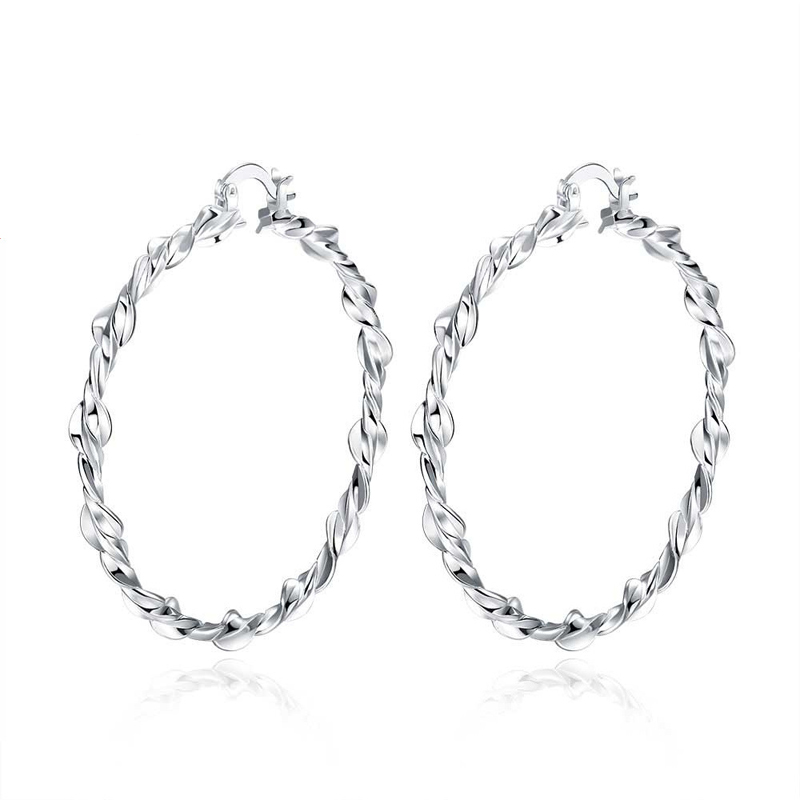 Fashion Twisted Circle Silver Plated Hoop Earrings for Girls