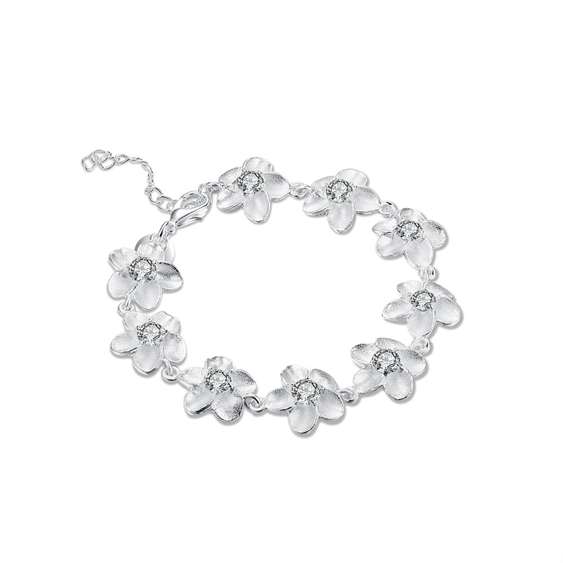 Girls Silver Plated Plum Flower Zircon Charms Bracelet