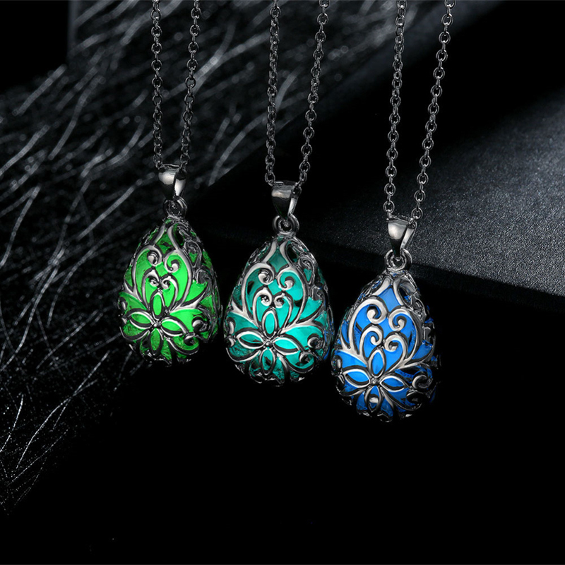 Girls Link Chain Noctilucent Necklace With Water Drop Pendant