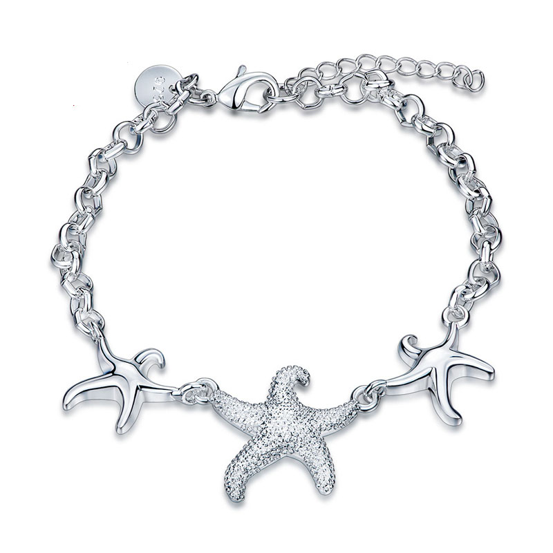High Quality Silver Plated Sea Stars Link Chain Bracelet For Girls