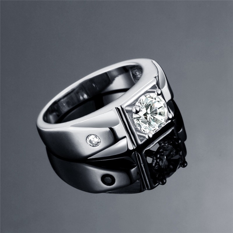 Unique Design Crystal Rings With 2PCS Side Stones Round Brilliant Ring Jewelry For Men