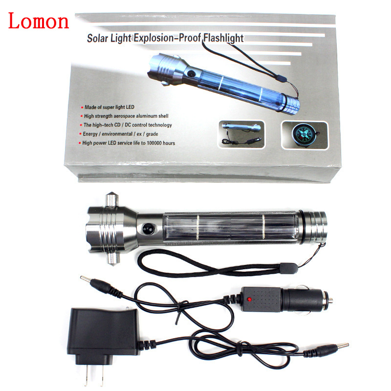 Lomon Rechargeable Emergency Flashlight Safety Hammer Waterproof Solar Flashlight SK19