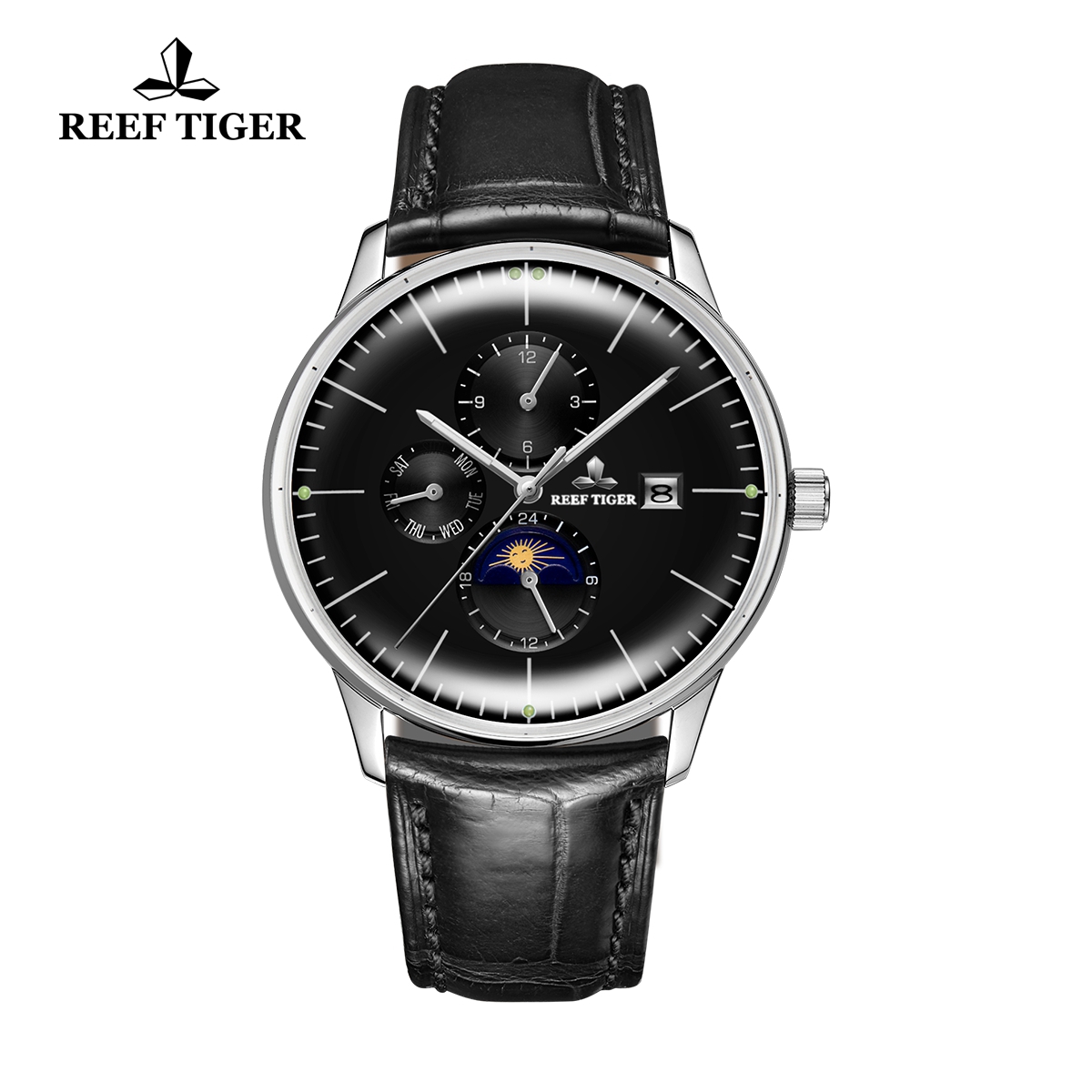 Reef Tiger Seattle Philosopher Classic Casual Men Watch Leather Strap Automatic Watches with Date Day RGA1653-YBB