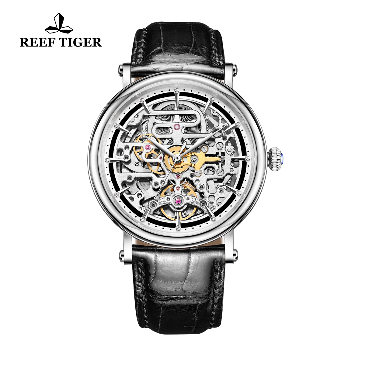 Reef Tiger Casual Watch with Baroque Style Skeleton Dial Steel Case RGA1917-YBB