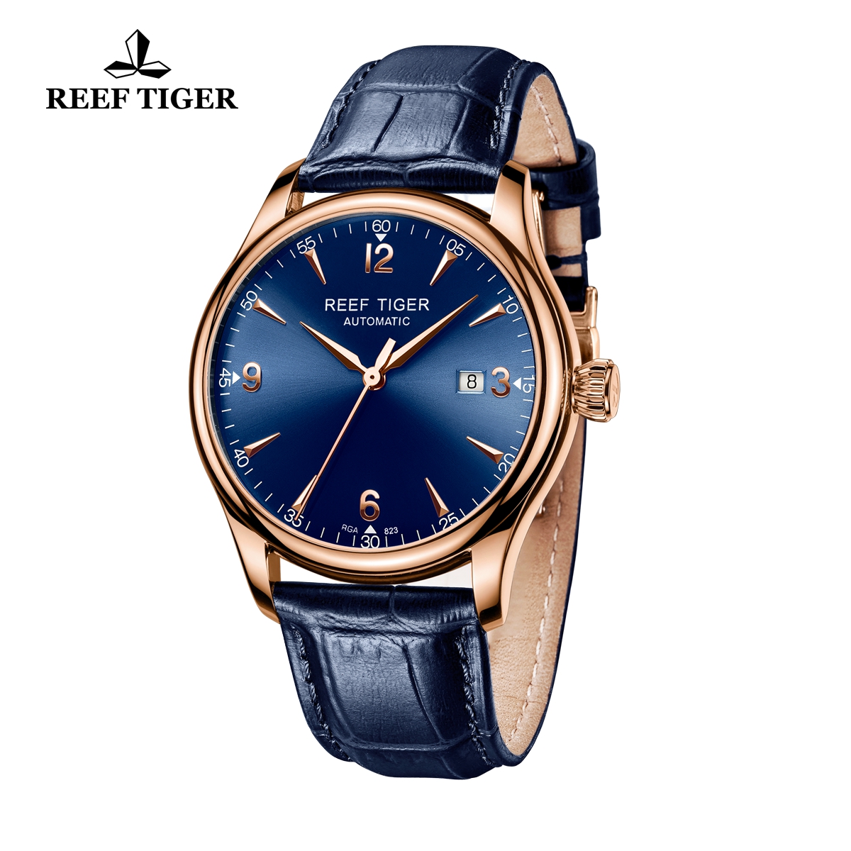 Reef Tiger Heritage Dress Automatic Watch Blue Dial Calfskin Leather Strap RGA823G-PLL