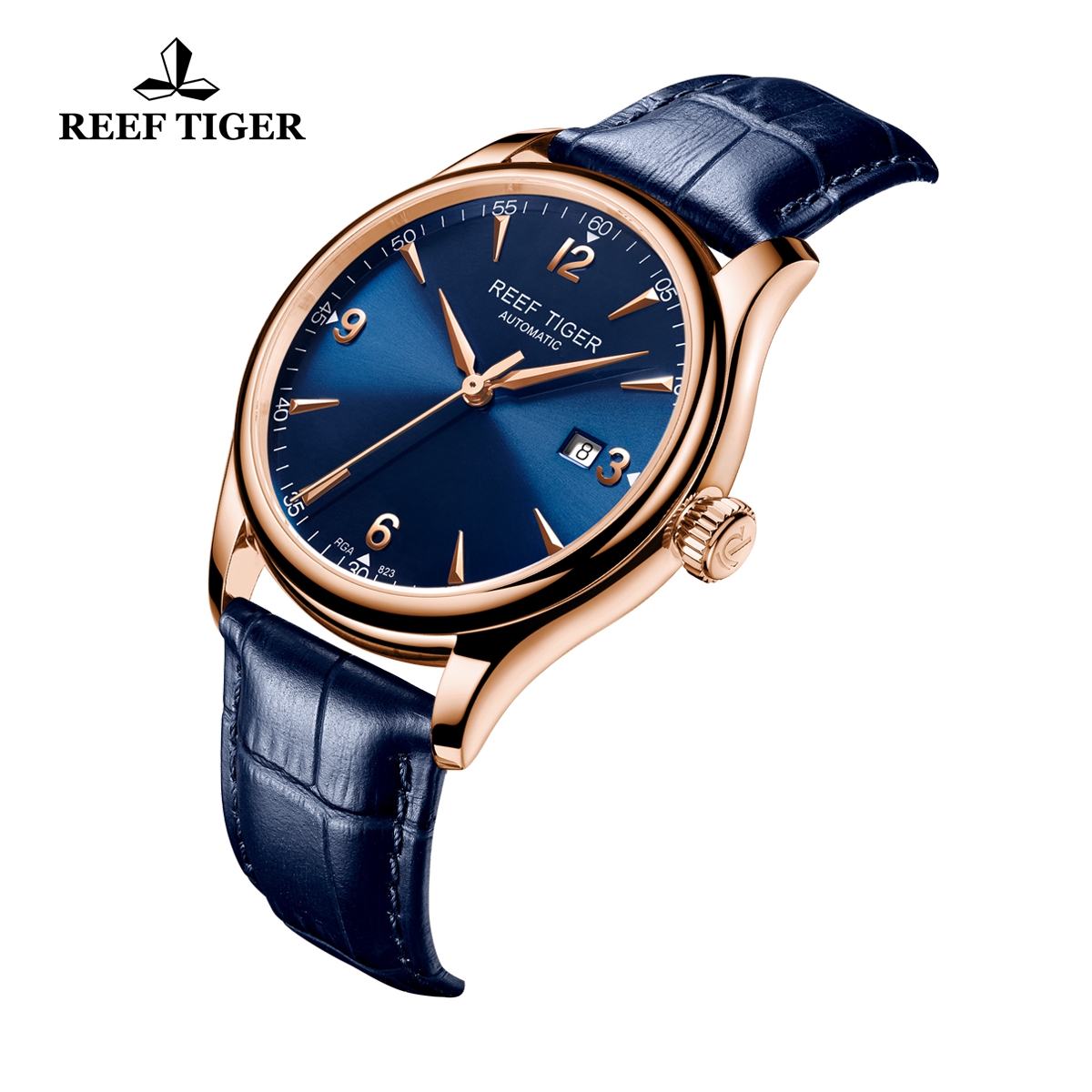 Reef Tiger Heritage Dress Automatic Watch Blue Dial Calfskin Leather Strap RGA823G-PLL