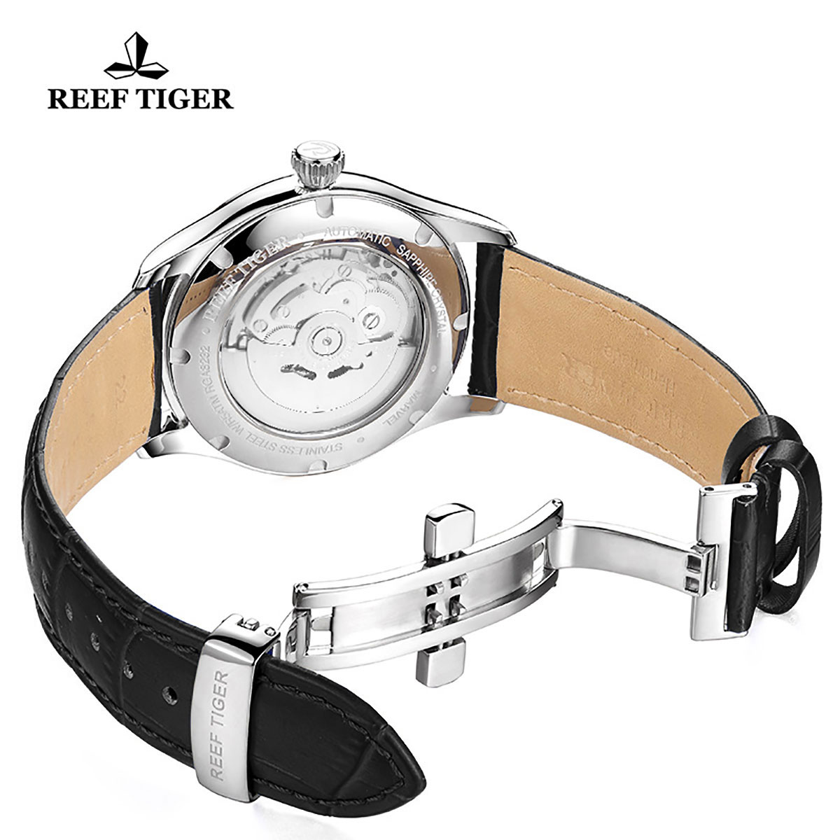 Reef Tiger Heritage Dress Automatic Watch Black Dial Calfskin Leather Strap RGA823G-YBB