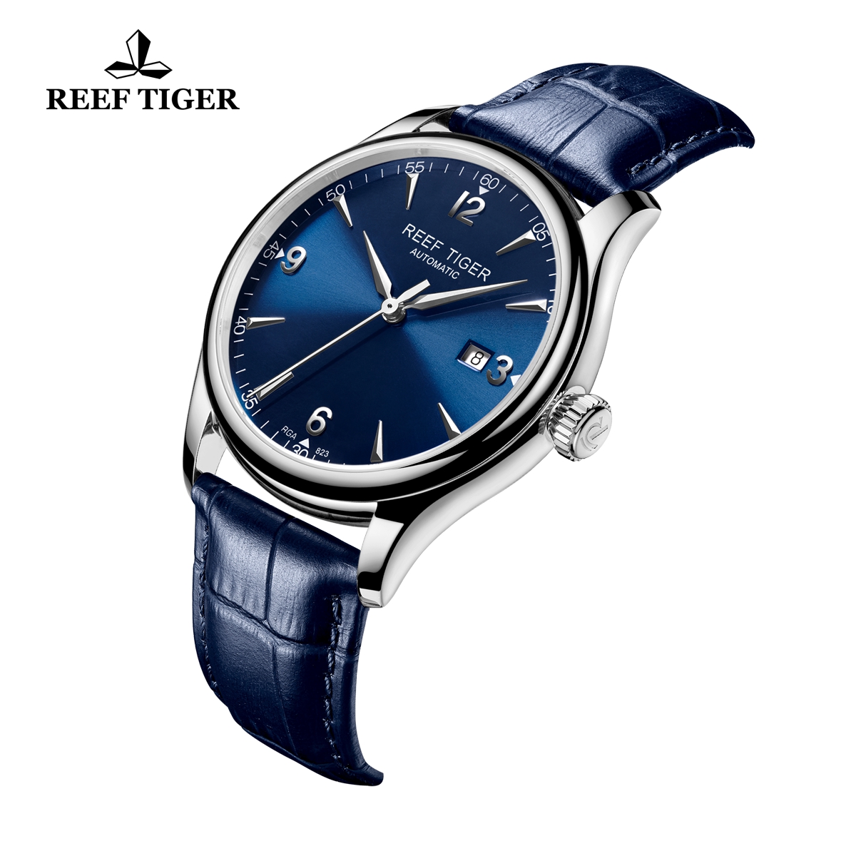 Reef Tiger Heritage Dress Automatic Watch Blue Dial Calfskin Leather Strap RGA823G -YLL