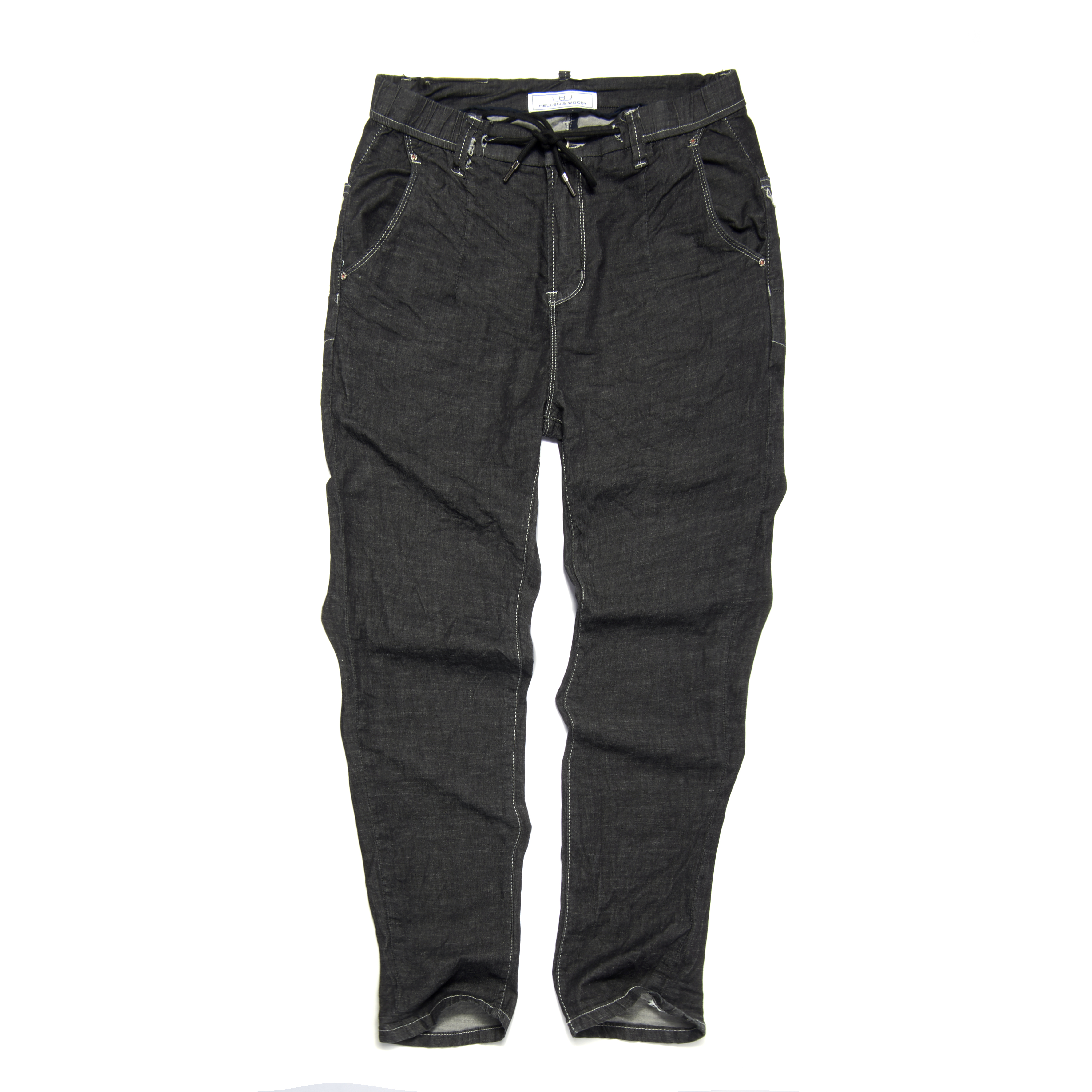 HELLEN&WOODY/H&W Zipper Skinny Slim fit Stretch Denim Men's Jeans Long Black 1606