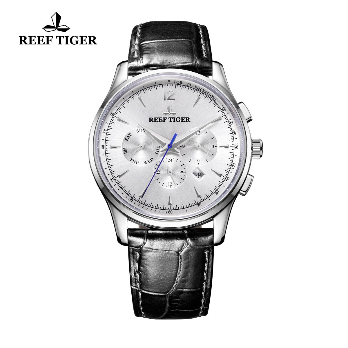Reef Tiger Seattle Museum Dress Automatic Watch Steel White Dial Black Leather Strap RGA1654-YWB