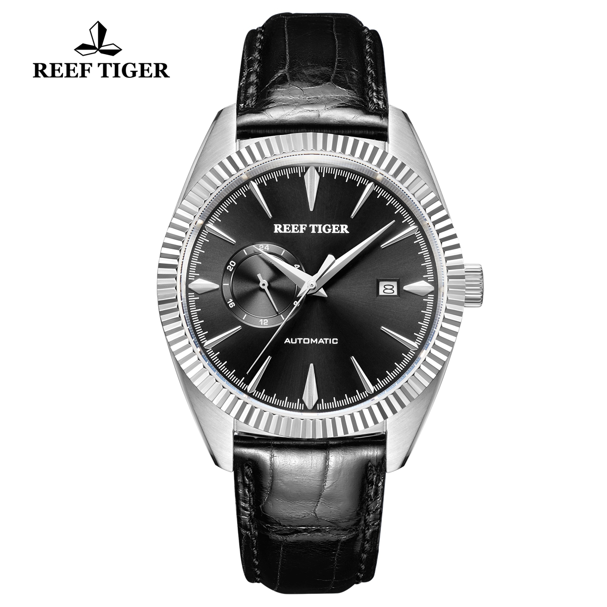 Reef Tiger Seattle Orion Fashion Steel Leather Strap Black Dial Automatic Watch RGA1616-YBB