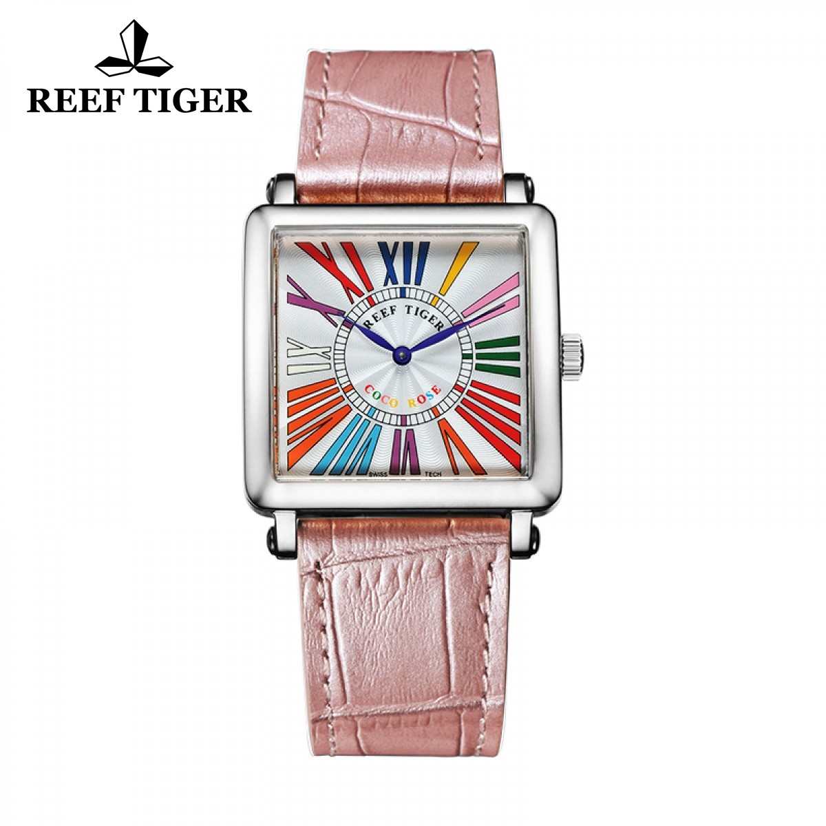 Reef Tiger Lady Fashion Watch Steel Case White Dial Square Watch RGA173-YWLR