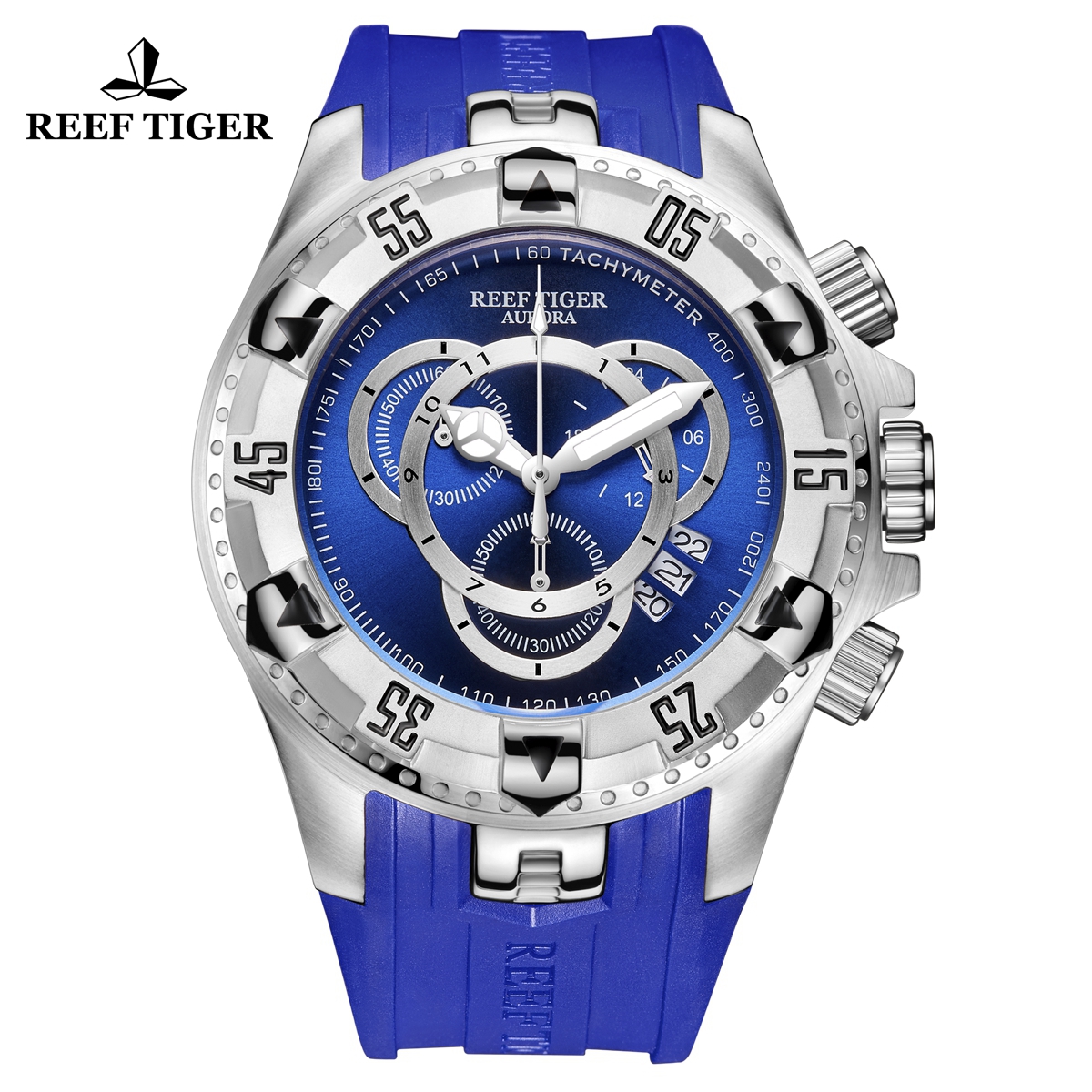 Reef Tiger Aurora Hercules II Fashion Steel Rubber Strap Blue Dial Quartz Watch RGA303-2-YLL