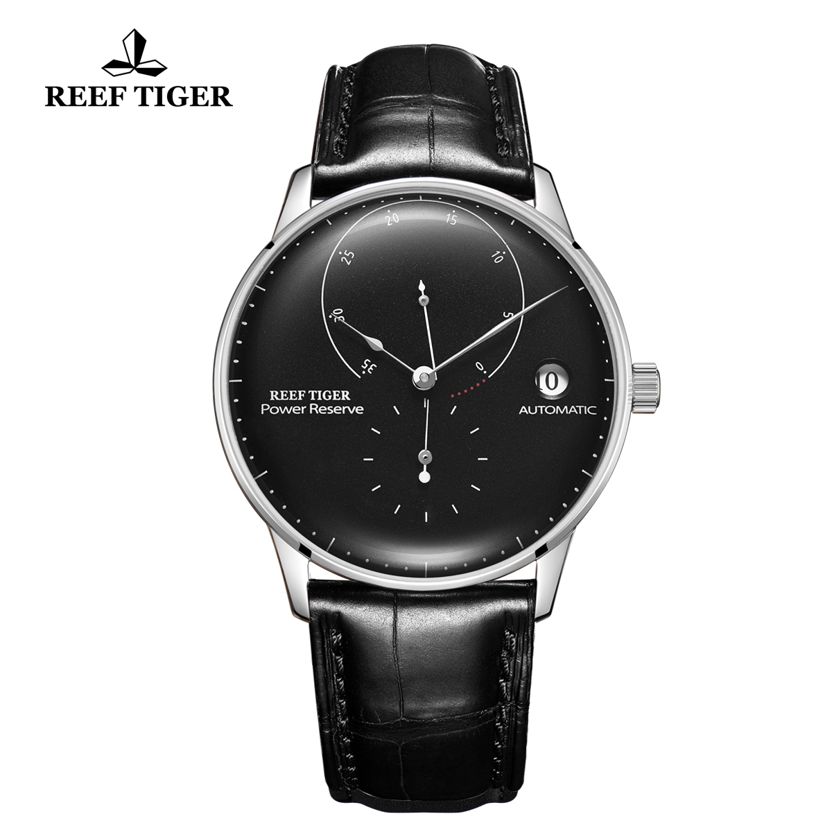Reef Tiger Seattle Navy II Fashion Stainless Steel Black Dial Leather Automatic Watch RGA82B0-2-YBB