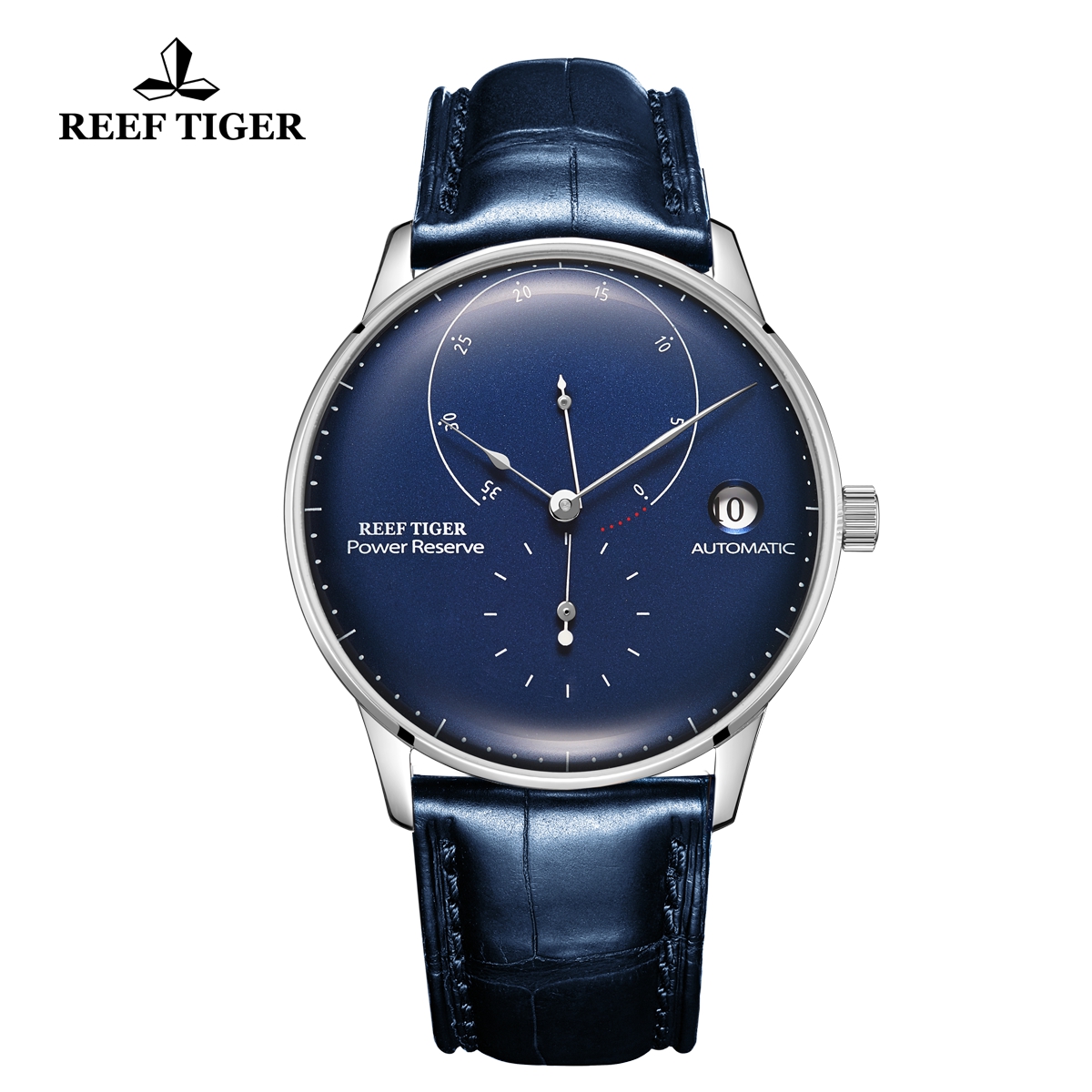 Reef Tiger Seattle Navy II Fashion Stainless Steel Blue Dial Leather Automatic Watch RGA82B0-2-YLL