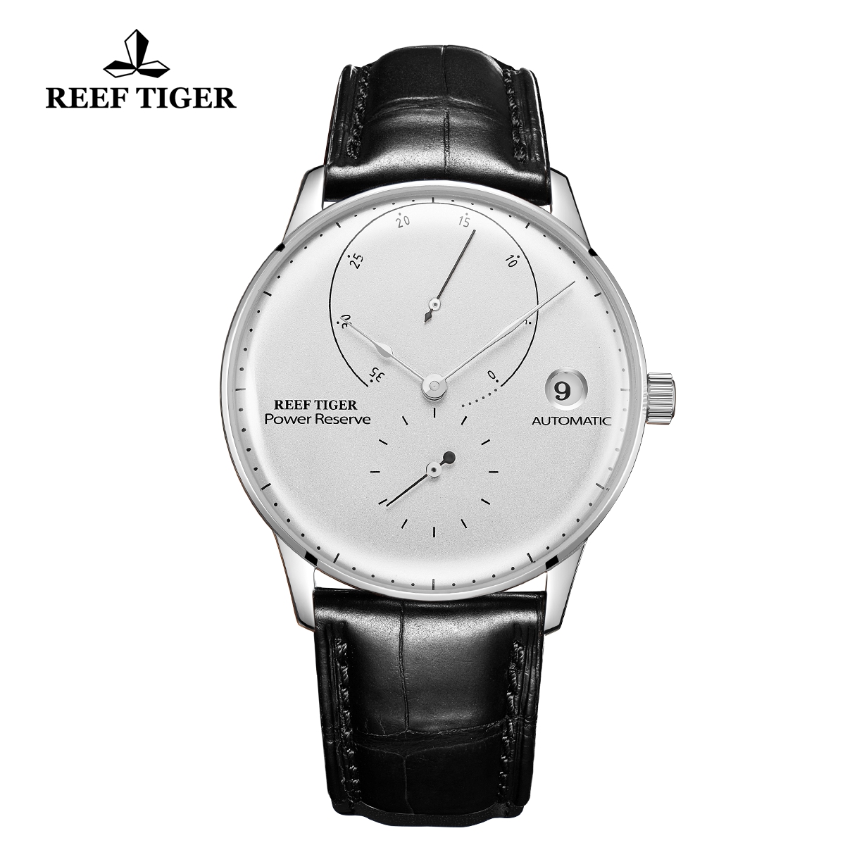 Reef Tiger Seattle Navy II Fashion Stainless Steel White Dial Leather Automatic Watch RGA82B0-2-YWB