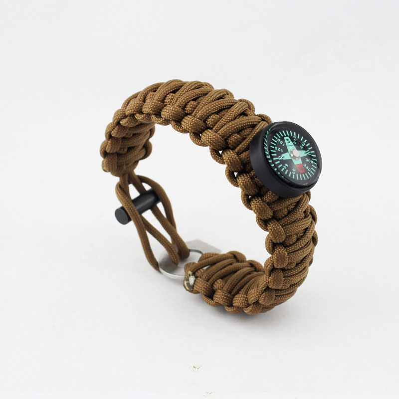 550 7 Feet Survival Paracord Wristband Compass Bracelet Outdoor Survival Kits Whistle Flint