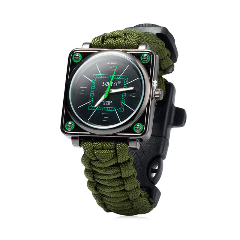 Hiking Watch 7 Feet Paracord Survival Wristwatch With Whistle Flint Compass